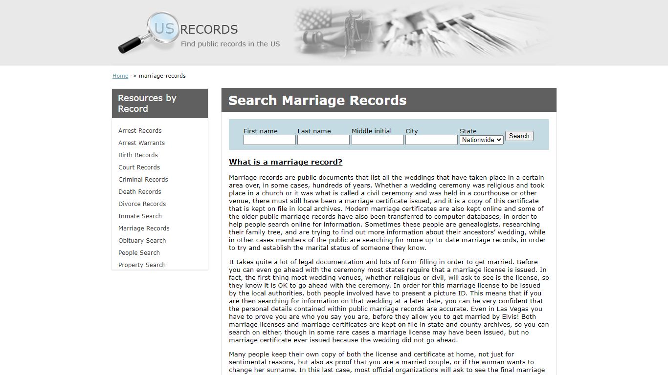 Search Marriage Records | US Records